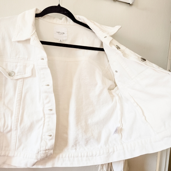 Faux Leather Fringe White Denim Oversized Cropped Boho Summer Festival Jacket - Picture 12 of 16